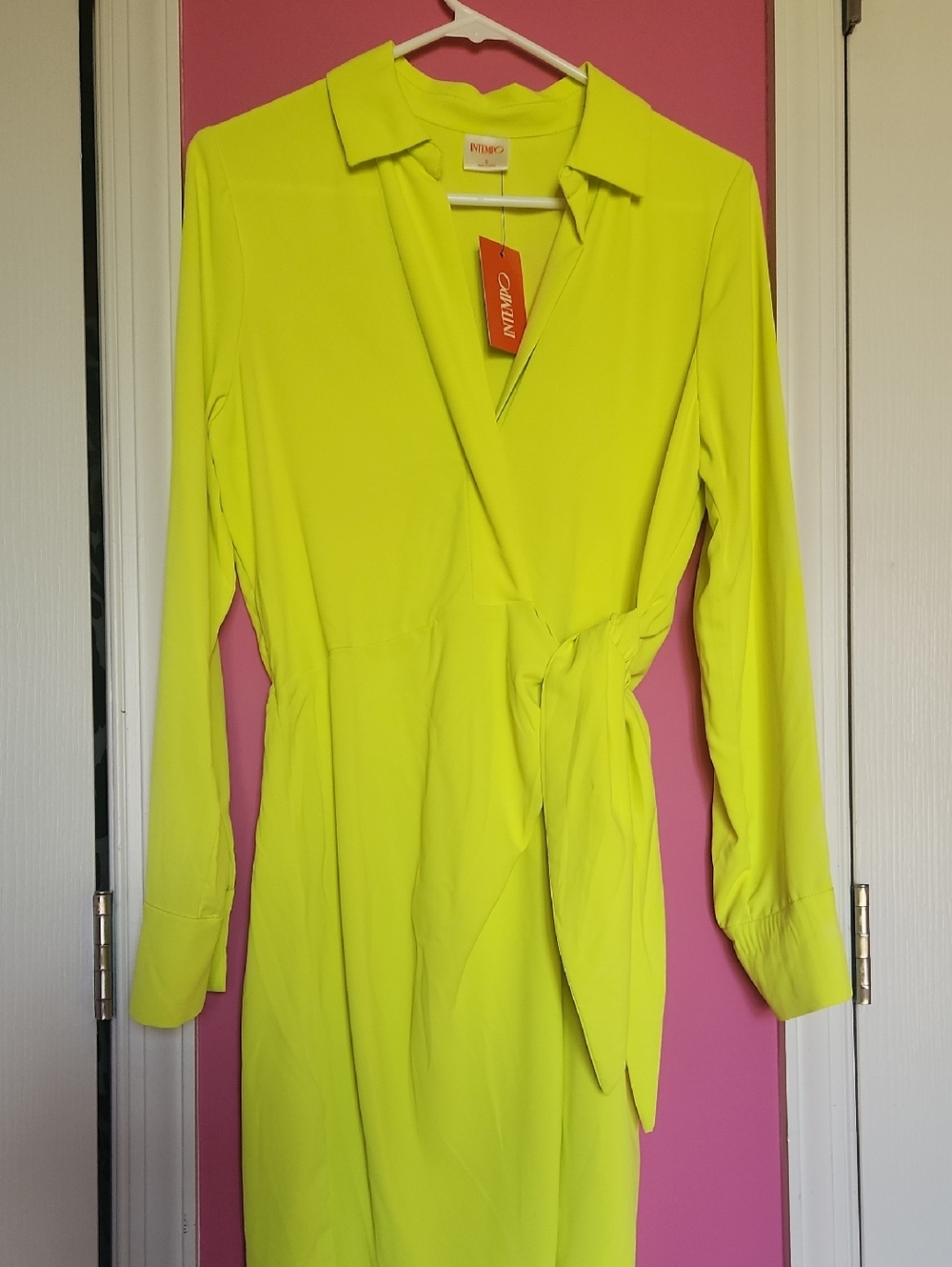 INTIMO Neon Lime Midi Wrap Dress